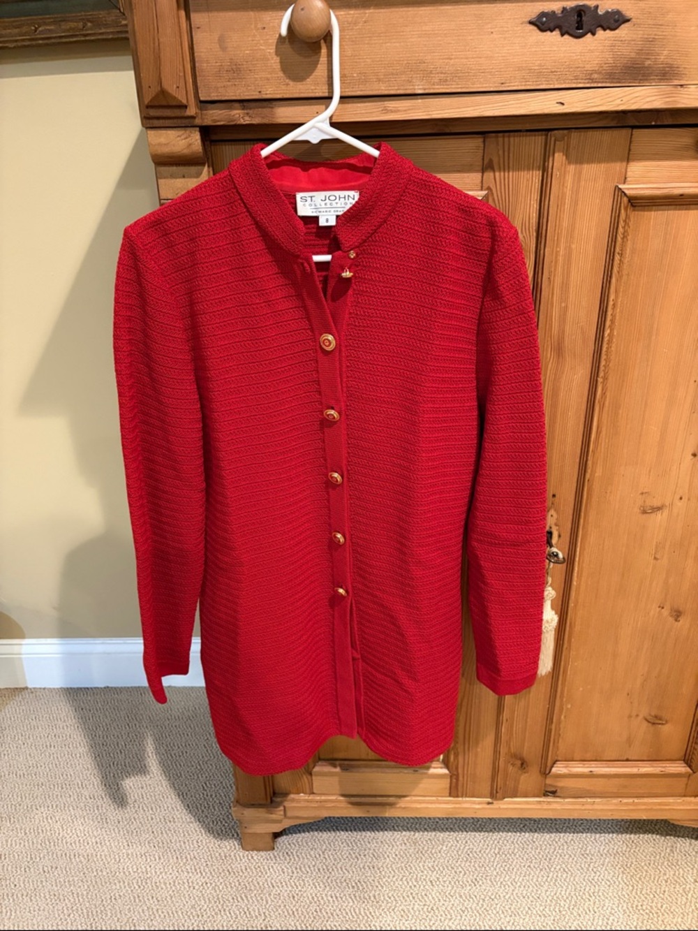 St. John Bright Red Textured Button-Front Cardigan Size 8